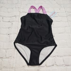 Cat & Jack Black One Piece with Lilac Straps.